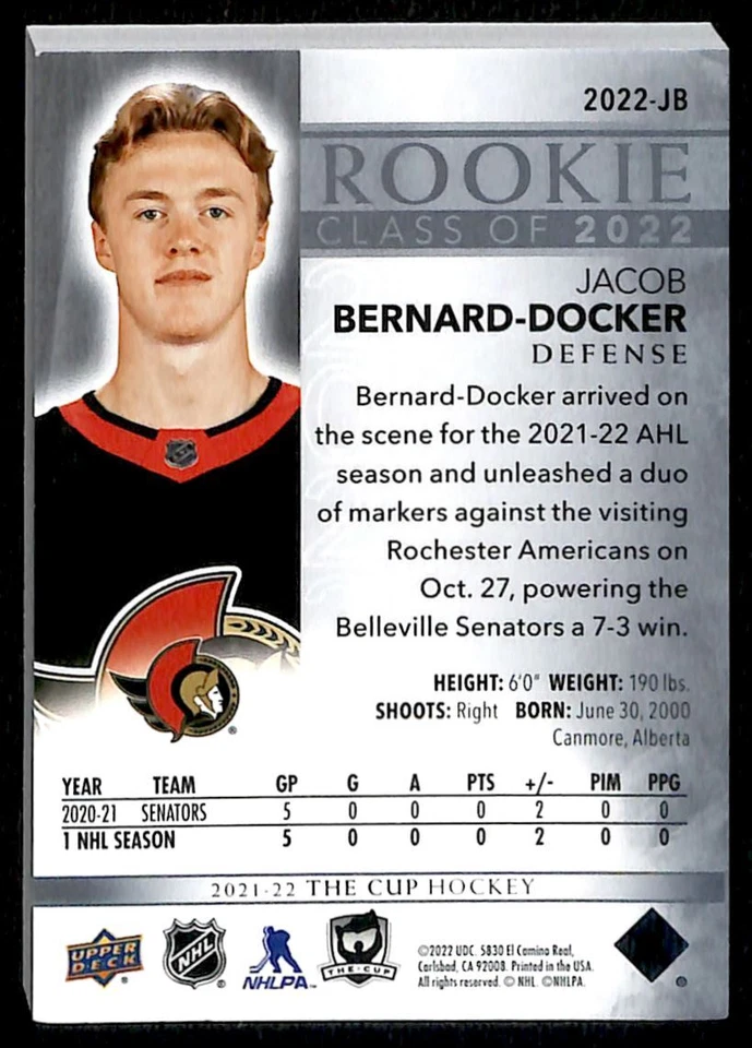 2021-22 UD The Cup Rookie Class of 2022 249/249 Jacob Bernard-Docker BG6 - Image 2 of 2