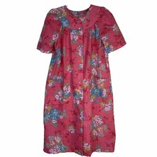 Vintage Katz Pink Floral Housecoat PJ's Pearlized Snaps Short Sleeve Woman Sz S