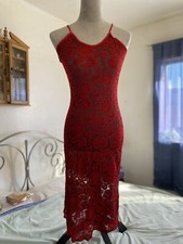 PRIVATE  LUXURIES  Sheer Red Lace Floral Night Dress Size M