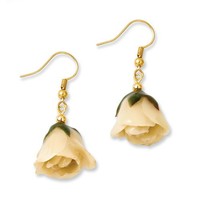 Lacquer Dipped White Rose Dangle Earrings (1.5in Long) on sale Lacquer Dipped White Rose Dangle Earrings (1.5in Long) on sale