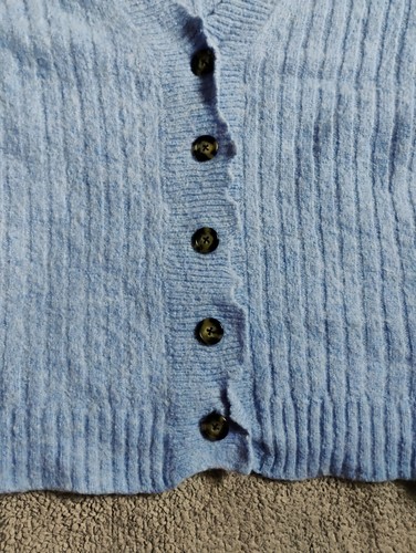 Helmut Lang Cardigan Sweater Womens Large Blue Wool Alpaca Minimalist Italian - Picture 3 of 7