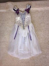 White  Purple Ballet Dance Costume W/ Purple Flowing Ribbons Front  Back