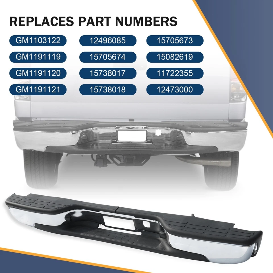 Chrome Rear Bumper For Chevy Silverado 1999-2007 for GMC Sierra 1500 2500 - Image 3 of 4