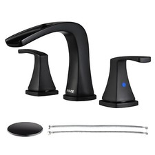 Waterfall Bathroom Sink Faucet 3 Holes Widespread Vanity Mixer Tap W/Drain Black