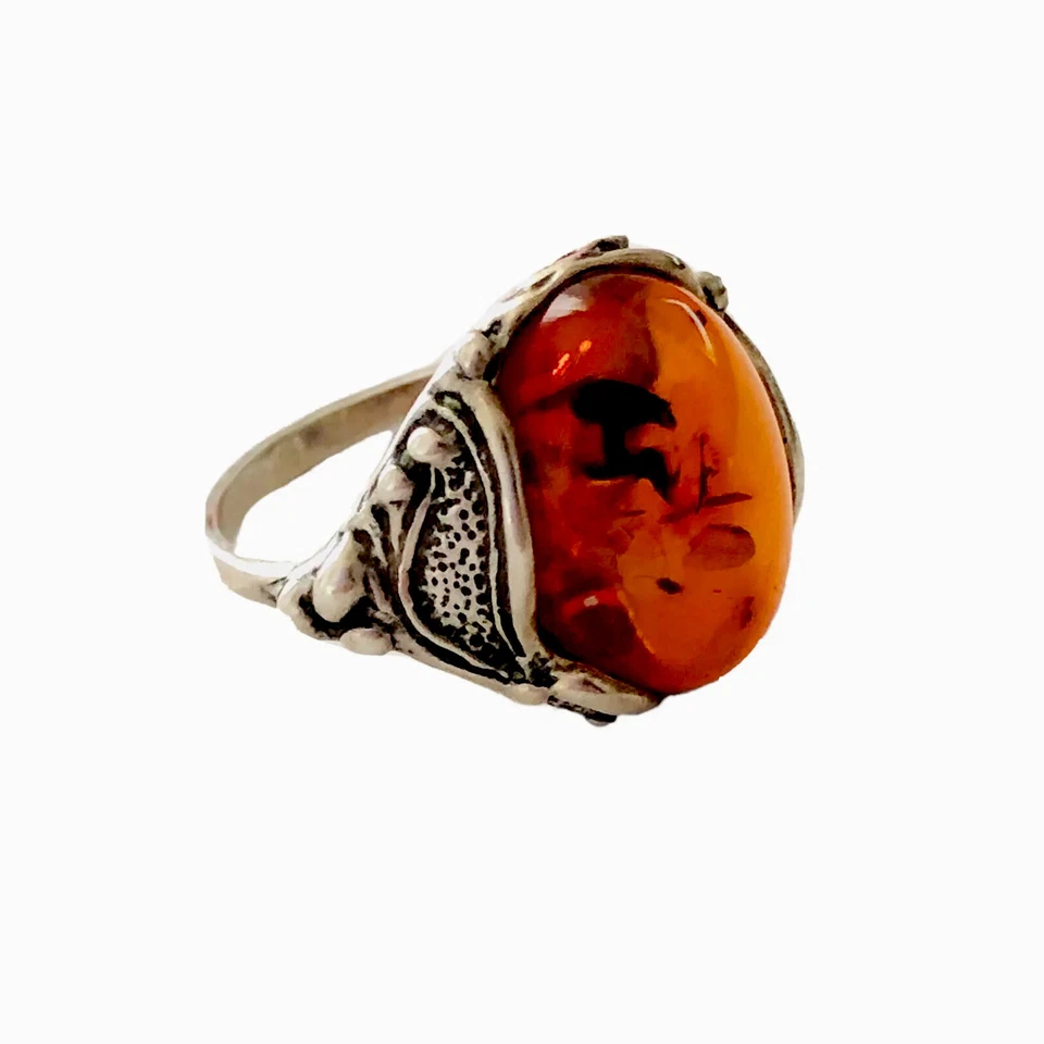 VINTAGE! ANELLO IN ARGENTO 925 CON AMBRA NATURALE. MISURA M-12. SILVER RING IT. - Immagine 3 di 4