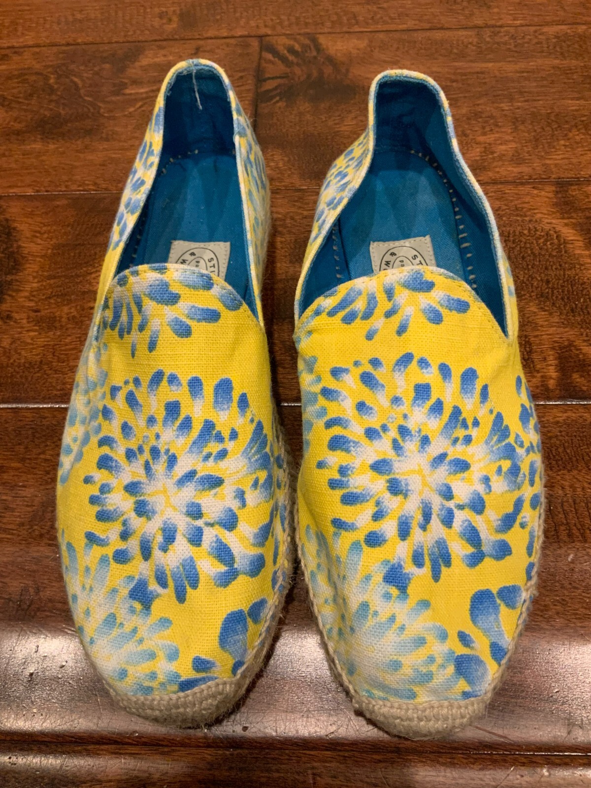 Stubbs & Wooton Yellow & Blue Floral Espadrilles Flats, Size 7 (US) 37 (EU)