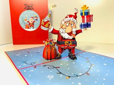 Origami Pop Cards Merry Christmas Funny Santa Designated Driver 3D Pop Up Card