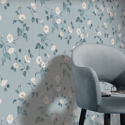 Duck Egg Floral Tapete Creme Blumen Glatte Oberfläche Funktion Wand Wohnzimmer