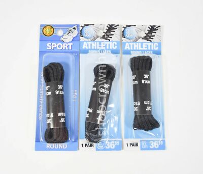 3 Pair Shoe Gear Sport 36'' Round Athletic Shoe Laces- BLACK #73-2