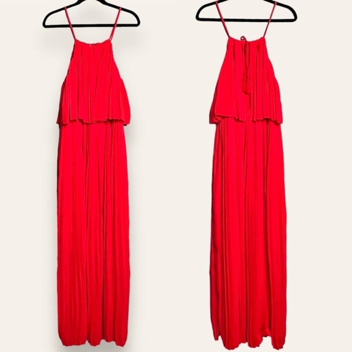 Gilli Womens Pleated Vibrant Red Maxi Dress Size Medium Tassels Side Slit  Flowy | eBay