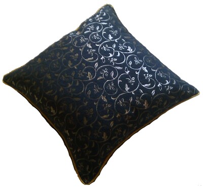 2 PK LARGE ROME NAVY CUSHION COVERS FLORAL VINE LEAF BLUE GOLD ROPE ...
