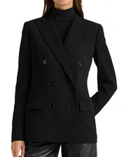 NWT Lauren Ralph Lauren Double-Breasted Wool Crepe Blazer, 8, Polo Black, 365