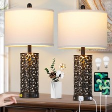 Vintage Lamp for Living Room Set of 2,Rustic Retro Bedside Nightstand Bronze