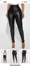 fashion nova faux leather High Rise Cargo pants Small