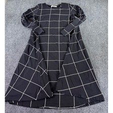 Jacey Lane Dress Womens Medium Black White Windowpane Grid Long Sleeve Midi