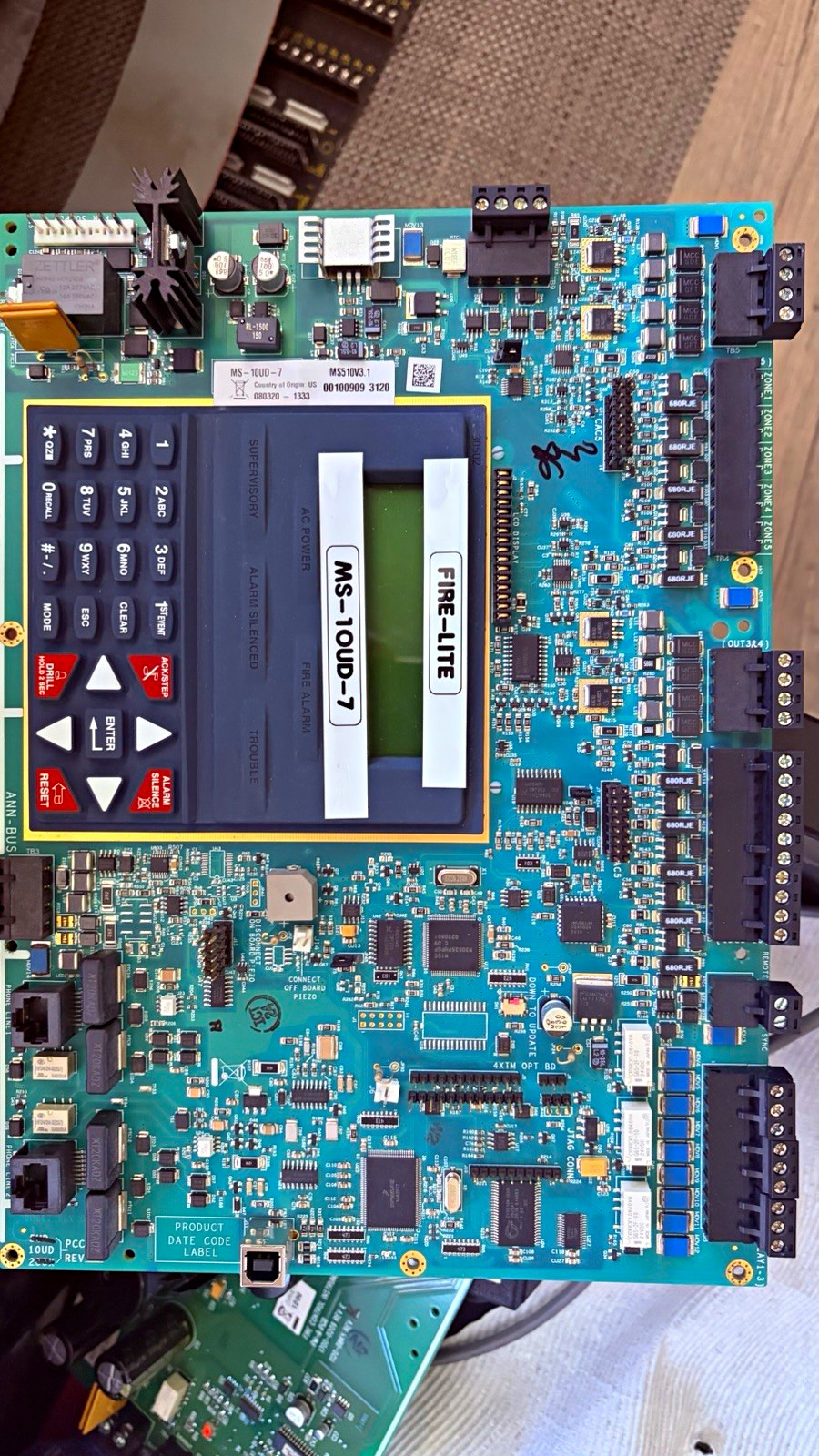 Fire-Lite MS-10UD-7 Fire Alarm Control Panel Circuit Board w/ Keypad D710-0165-7