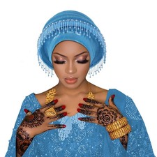 Tassels Wedding Party Hat African Nigerian Women Turban Headwear Multi-Layer Cap