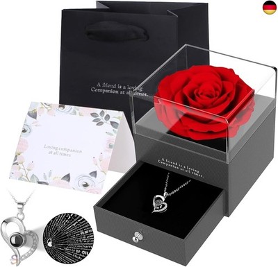 Zynxel Ewige Echte Rose mit Herz Halskette, konservierter Rosenschmuck, echte