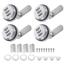 4Pcs 1-1/8" Combination Cam Lock, File Cabinet Locks 0.6-1" Thick Silver