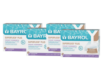 BAYROL Superflock Plus 4 x 1 kg  8 Flockkissen Pool Flockmittel Kartusche Set