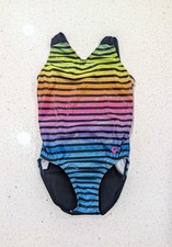 BEAUTIFUL GK ELITE Gymnastic Dance Leotard CL Large RAINBOW STRIPES Holographic