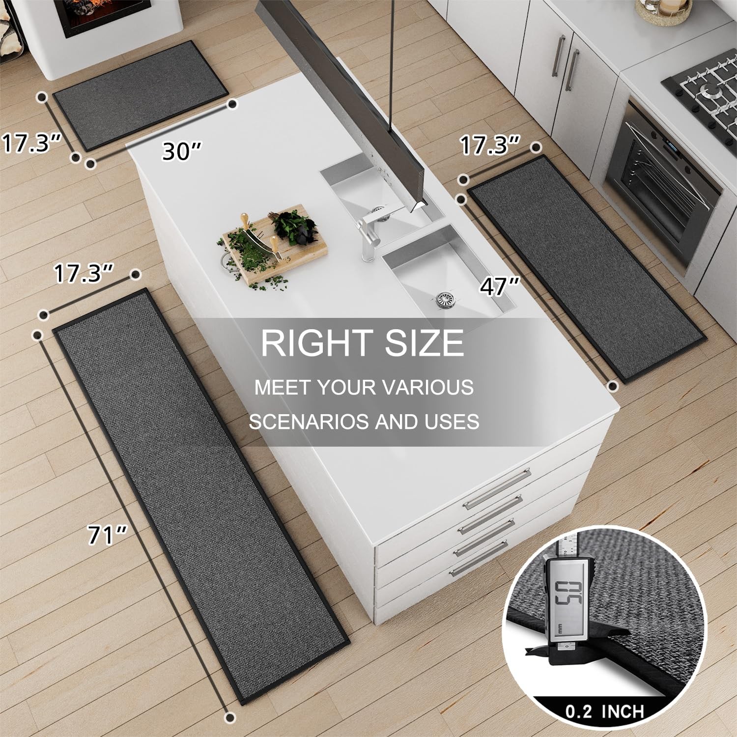 Kitchen Mat Set of 2 PCS Cushioned Non Slip Rugs for Kitchen Floor Absorbent ...