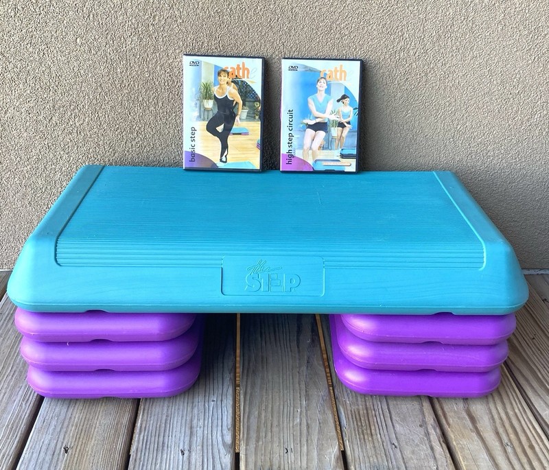 The Original STEP Aerobic Exercise Platform Set 6 Risers 2 Cathe Friedrich DVDs