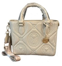 $299 Valentino Orlandi Quilted Shoulder Bag w/ Pendant Vegan Light Taupe New