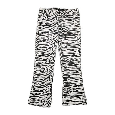 Bershka Womens Zebra Print Flare Jeans US 6 28x24 Crop Black White Bootcut