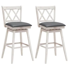 Set of 2 Barstools Swivel Bar Height Chairs with Rubber Wood Legs Antique White