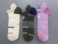 3 Pairs Women's Bombas Running Performance Ankle Socks Size Large 3 Colors