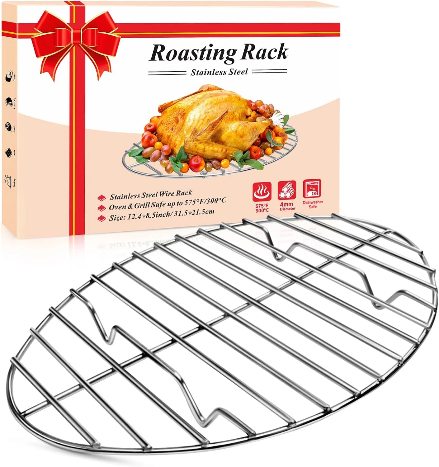 Depango Oval Turkey Roasting Rack,12 Inch Stainless Steel Rack for Thanksgiving