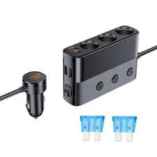 Car Cigarette Lighter Socket Splitter Fit Quad-Port Fast Charging 127W (Max)