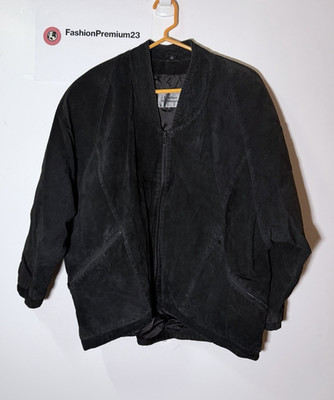 The Leather Warehouse Mens Black Leather Bomber Jacket Full Zip Lined Band S