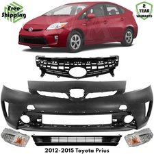 Front Bumper Cover Fascia & Lower Grille Kit For 2012-2015 Toyota Prius