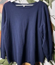 Chicos XL Top Size 3 Navy Blue Boat Neck Long Sleeve Knit Top