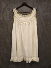 Antique Women's Cream Lace Slip Undergarments Dress Handstitched Butterfly Lace