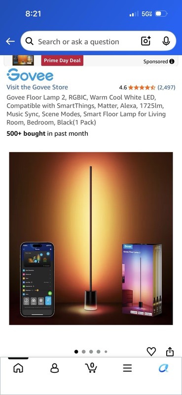 Govee Floor Lamp 2 RGBIC H607C Smart LED Warm Cool White Music Sync Voice Contr