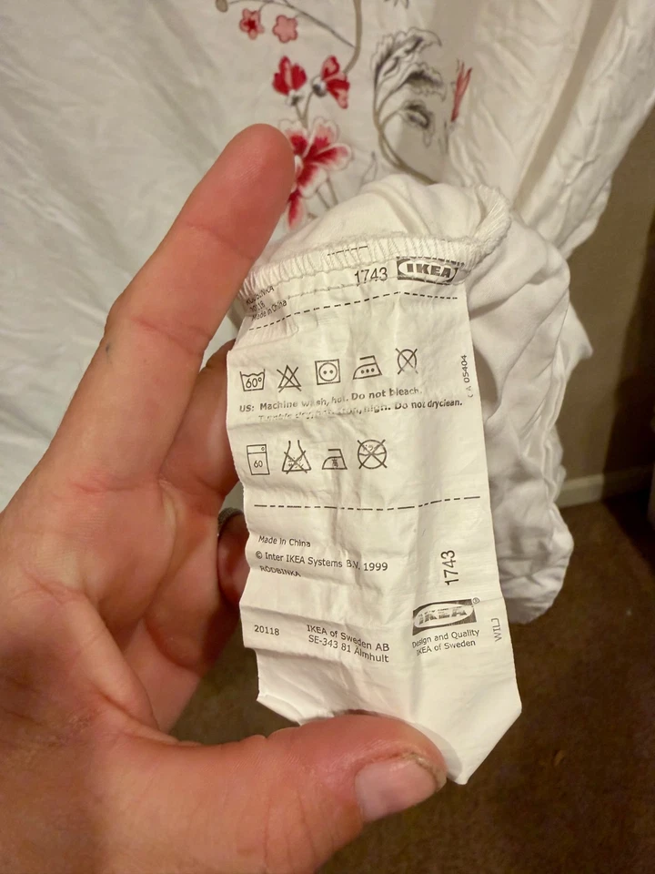 IKEA Rodbinka Queen Duvet Cover White Red Floral Cottagecore Bedding - Image 4 of 4