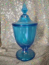 Fenton Celeste Frosted Blue Glass Candy Dish With Lid