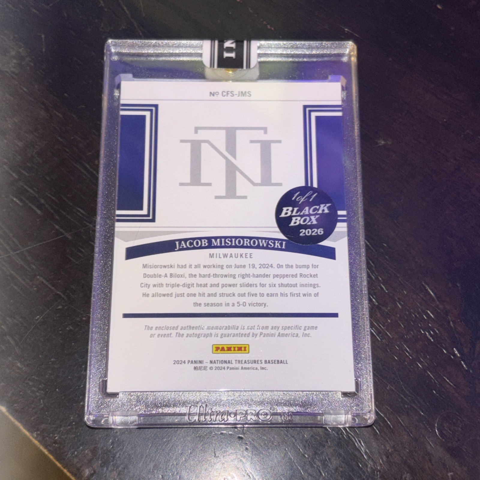 Jacob Misiorowski 2024 Panini National Treasures 3clr RC Patch Auto Black Box /1 view 2