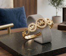 MK ​Gold-Tone Logo Pave Bangle Bracelet,7.5 inches