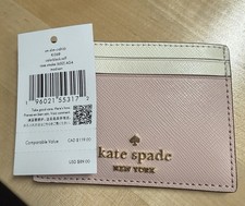 Kate Spade New York Small Slim Card Holder Pink And Cream 4" x 3"