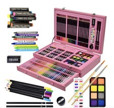 145 Piece Deluxe Art Set Wooden Art Box  Drawing Kit with Crayons Oil Pastels..