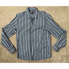 BOSS Hugo Boss Shirt Button Down Blue White Striped Long Sleeve Mens Size Medium
