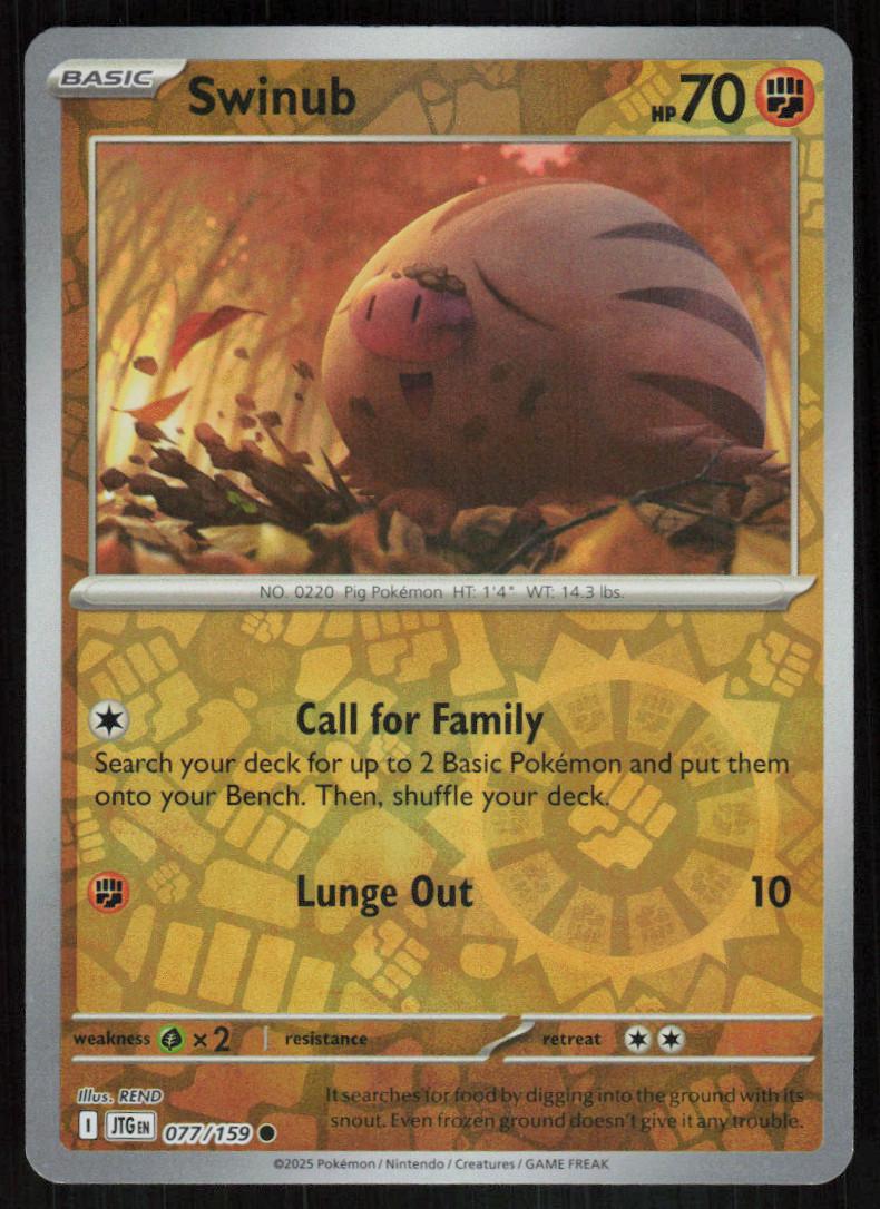 Swinub 077/159 Common Journey Together Pokemon Reverse Holo NM