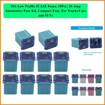 20A Low Profile JCASE Fuses, 10Pcs | 20 Amp Automotive Fuse Kit, Compact Fuse...