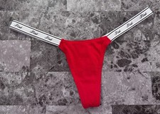 NWT VICTORIA'S SECRET PINK RED MICRO TINY LOGO SIDE STRAPS THONG PANTIES