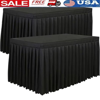 Fitted Table Skirt 8ft Polyester Table Cover Rectangular Banquets Events Black