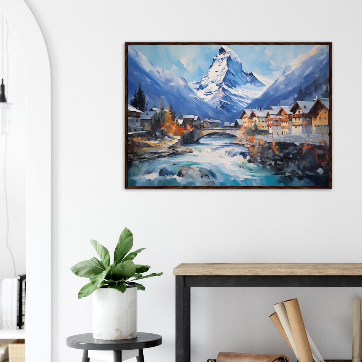 Zermatt Painting Matterhorn Art Print Swiss Mountains Wall